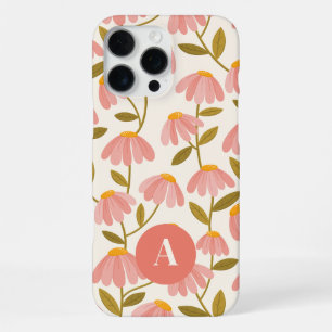Monogram Letter Pink Floral Daisies Pattern iPhone 16 Pro Max Case