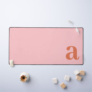 Monogram Letter Pink & Red Minimalist Desk Mat