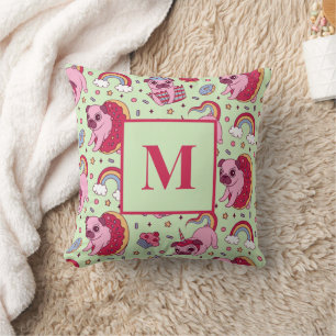 Monogram Letter Pug Donut Cupcake Cute Dog Pattern Cushion