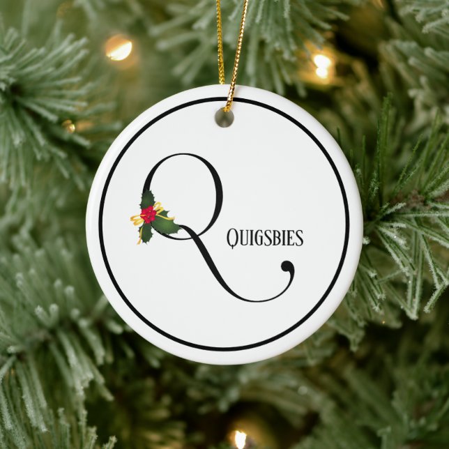 Monogram Letter Q Personalised Christmas Ceramic Tree Decoration (Tree)