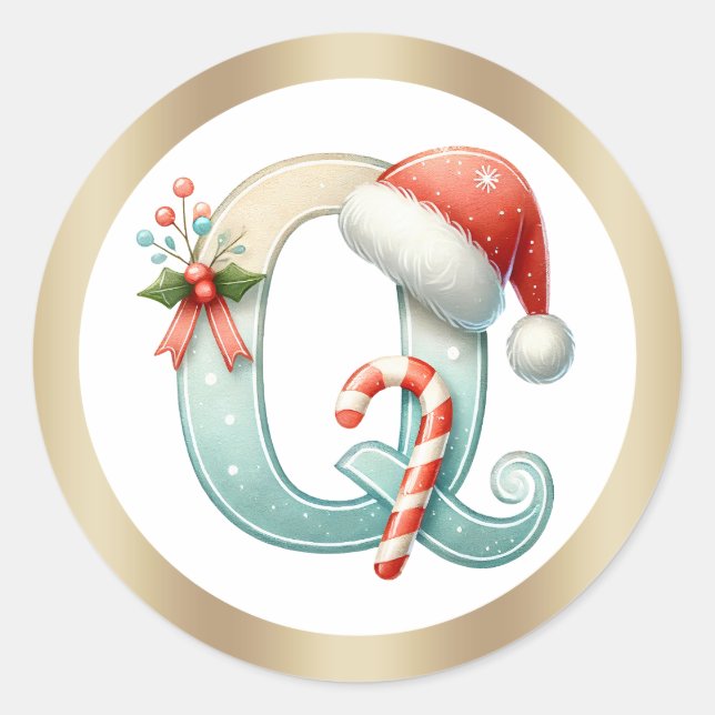 Monogram letter Q, Santa hat Christmas Sticker (Front)
