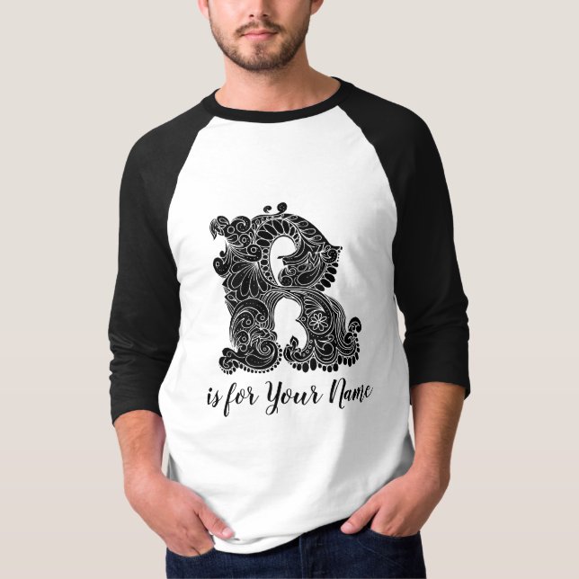Monogram Letter R Personalised Name T-Shirt (Front)