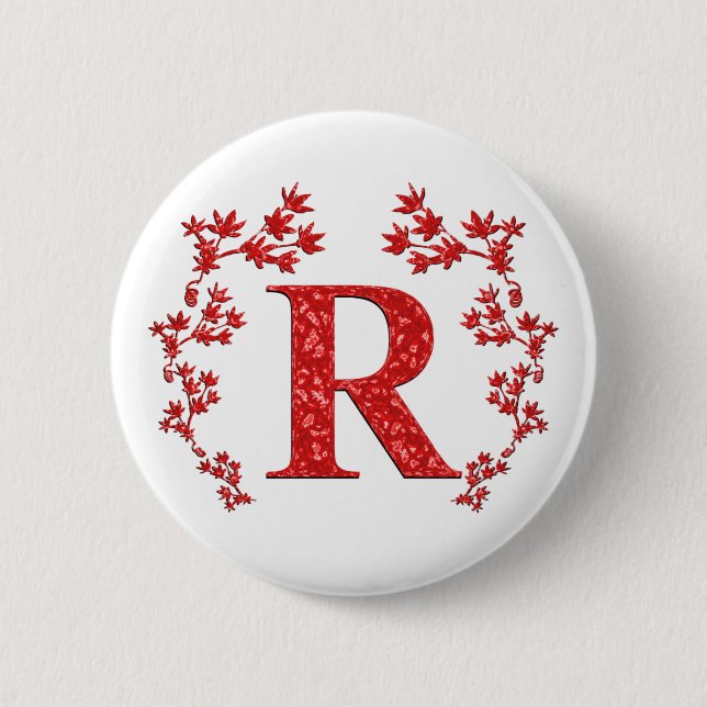 Monogram Letter R Red Leaves 6 Cm Round Badge (Front)