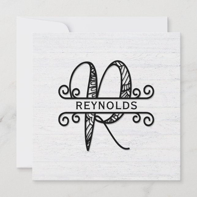 Monogram Letter R with Family Name   Card (Front)
