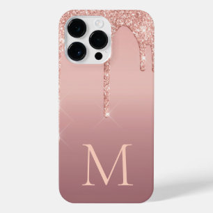 Monogram Letter Rose Blush Glitter iPhone Case