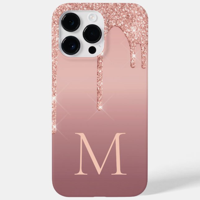 Monogram Letter Rose Blush Glitter Sparkle Drips Case-Mate iPhone Case (Back)