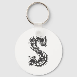 Monogram Letter S in Black Key Ring