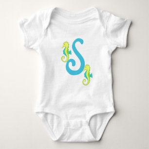 Monogram Letter S Monogrammed Seahorse Sea Horse Baby Bodysuit