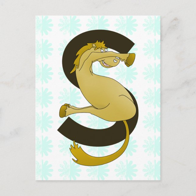 Monogram  Letter S Pony Distressed Flower Pattern Postcard (Front)