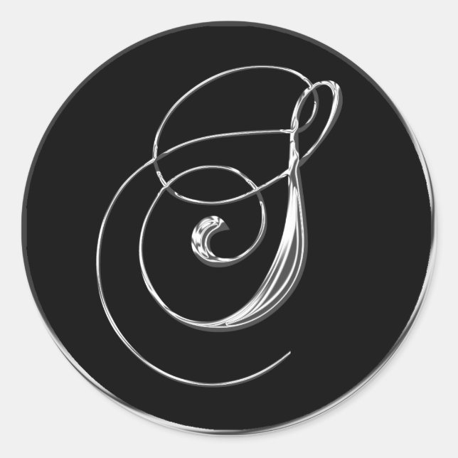 Monogram Letter S Sliver On Black Wedding Seal (Front)