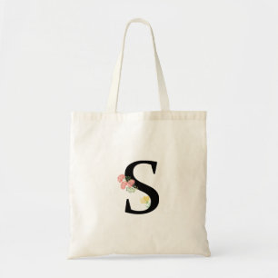 Monogram Letter S watercolor flowers pink bouquet Tote Bag