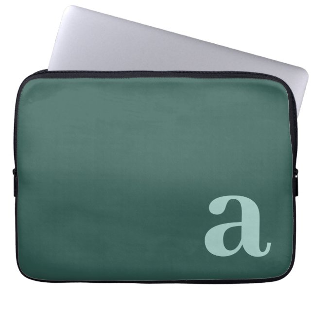 Monogram Letter Sea Green & Teal Minimalist Laptop Sleeve (Front)