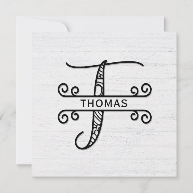 Monogram Letter T with Family Name   Card (Front)
