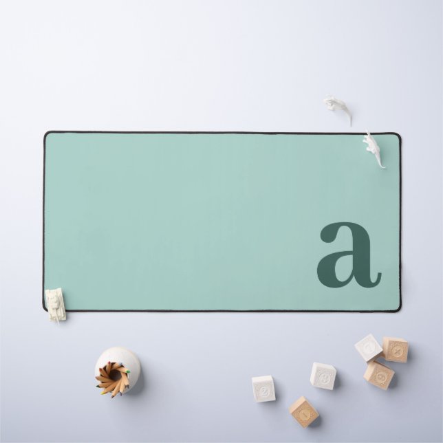 Monogram Letter Teal & Sea Green Minimalist Desk Mat (Kids Table)