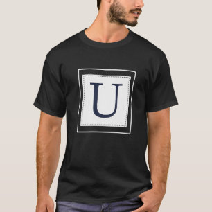 Monogram Letter U Alphabet U Initial Navy Blue   T-Shirt