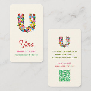 Monogram Letter U Colourful Spring Flowers Garden Business Card