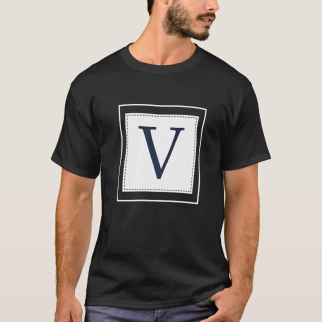 Monogram Letter V Alphabet V Initial Navy Blue   T-Shirt (Front)