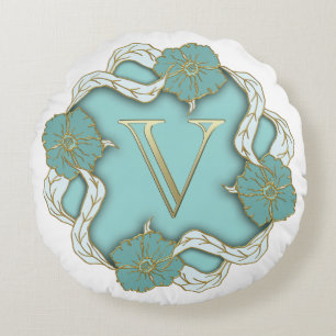 Monogram Letter V Round Pillow
