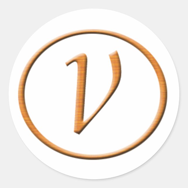 Monogram Letter V Wood look Classic Round Sticker (Front)