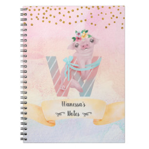 Monogram Letter W Baby Pig Homeschool Girl Notebook