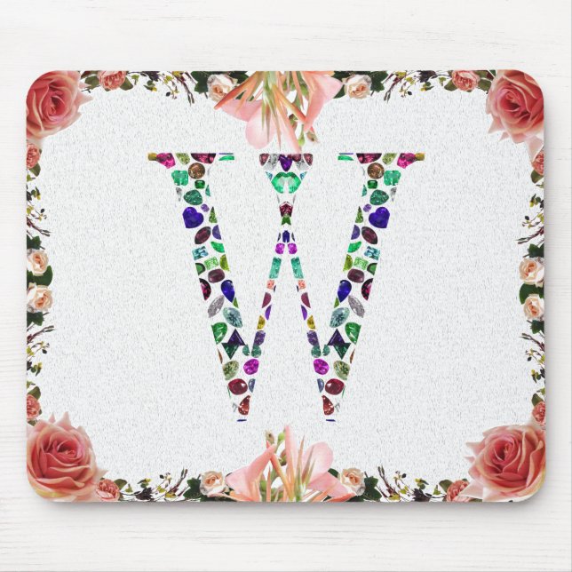 Monogram Letter W – Gemstone Initial Design Mouse Pad (Front)