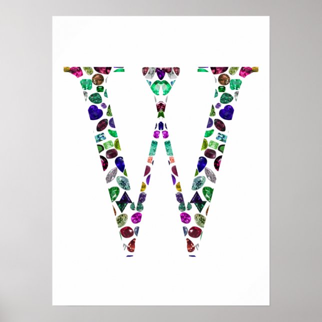 Monogram Letter W – Gemstone Initial Design Poster (Front)