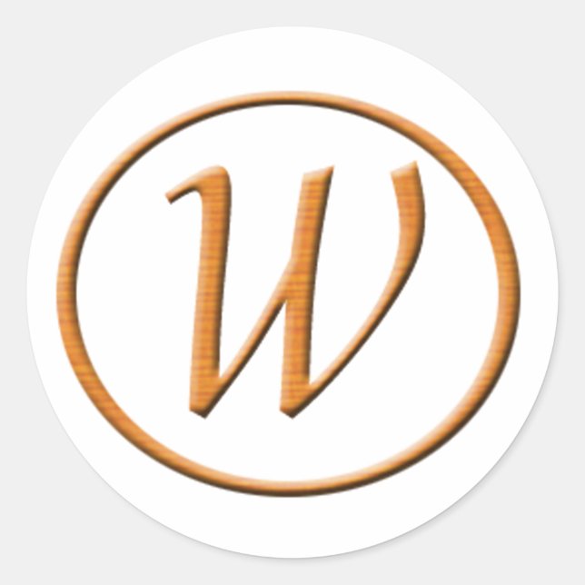 Monogram Letter W Wood look Classic Round Sticker (Front)
