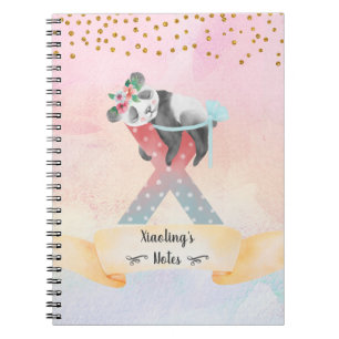 Monogram Letter X Baby Panda Girl Daily Diary Notebook