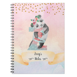 Monogram Letter Z Baby Panda Girl Daily Diary Notebook
