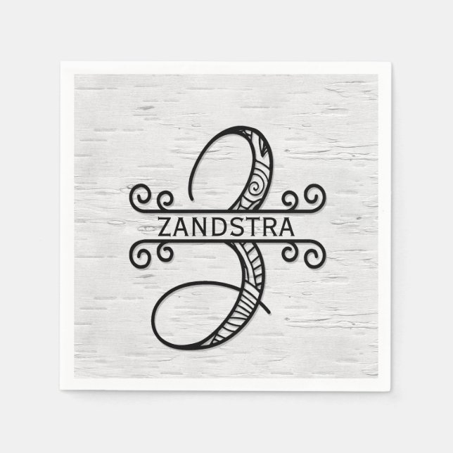 Monogram Letter Z with Family Name  Napkin (Front)