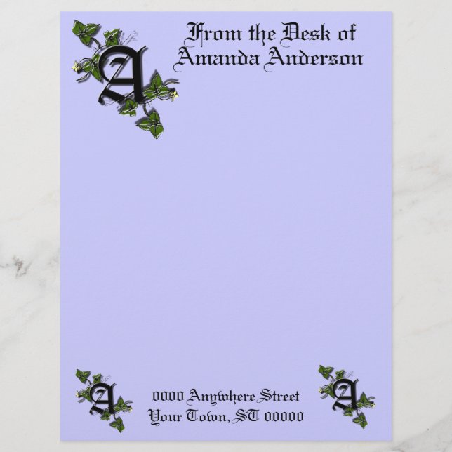 Monogram letterhead with letter A, personalise (Front)