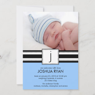 Monogram LetterJ Baby PHOTO Birth Announcement
