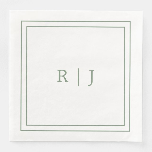Monogram Letters Initial Sage Green Simple Wedding Napkin (Front)