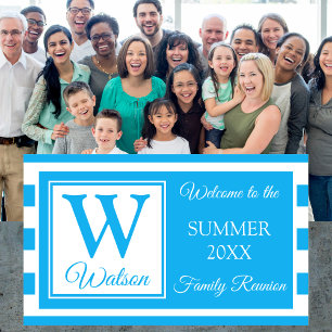 Monogram Light Blue Stripes Summer Family Reunion Banner