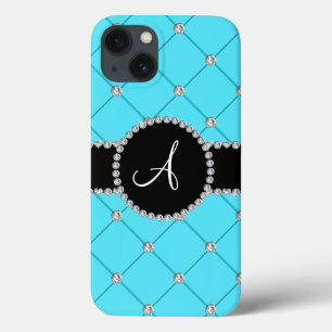 Monogram light blue tuft diamonds iPhone 13 case
