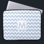 Monogram Light Blue White Chevron Stripe Pattern Laptop Sleeve<br><div class="desc">Protect your laptop with a fun neoprene sleeve featuring alternating rows of light blue and white chevron stripes in an airy geometric pattern with a custom monogram within a white square in the centre. Customise it with your initial in the sidebar. Other laptop sleeve sizes also available. To see the...</div>