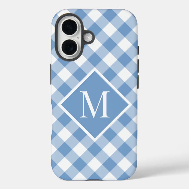Monogram Light Blue White Gingham Check Case-Mate iPhone Case (Back)