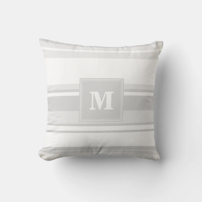 Monogram light grey stripes cushion (Front)