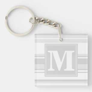 Monogram light grey stripes key ring