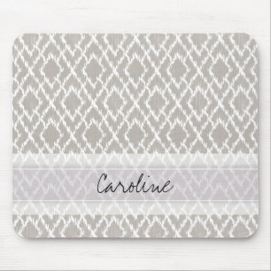 Monogram Light Grey Tribal Ikat Diamond Pattern Mouse Pad