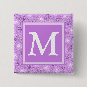 Monogram lilac purple circles pattern 15 cm square badge