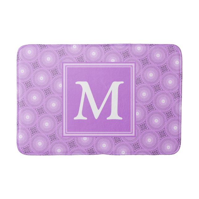 Monogram lilac purple circles pattern bath mat (Front)