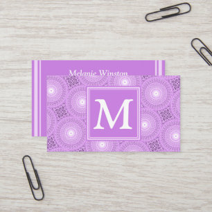 Monogram lilac purple circles pattern business card