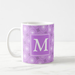 Monogram lilac purple circles pattern coffee mug
