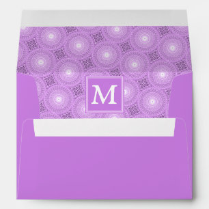 Monogram lilac purple circles pattern envelopes