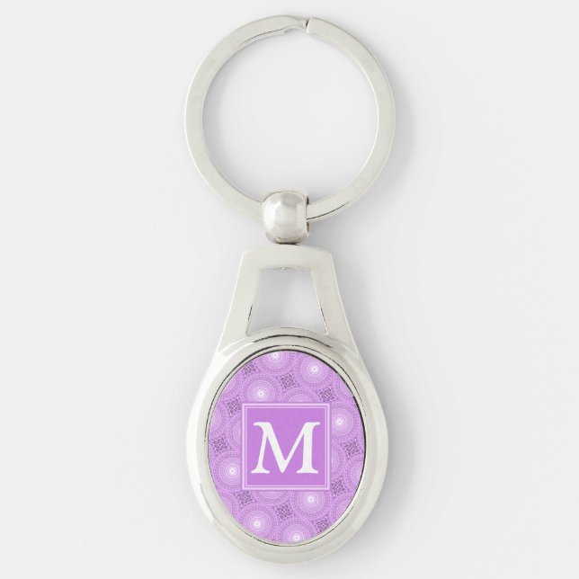 Monogram lilac purple circles pattern key ring (Front)