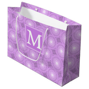 Monogram lilac purple circles pattern large gift bag