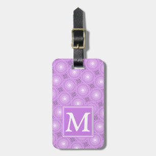 Monogram lilac purple circles pattern luggage tag