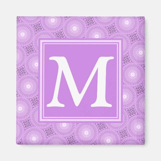 Monogram lilac purple circles pattern magnet (Front)