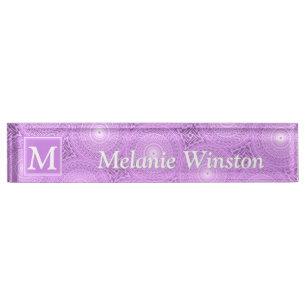 Monogram lilac purple circles pattern nameplate